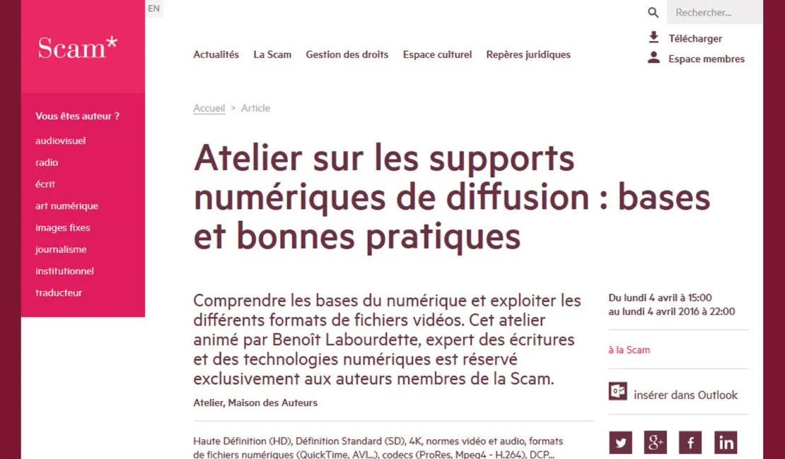 SCAM : « Atelier sur les supports numériques de diffusion : bases et bonnes pratiques ». © Benoît Labourdette.