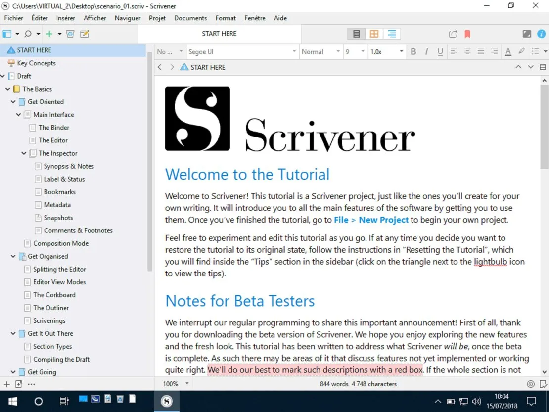 « Scrivener » pour écrire un scénario. © Benoît Labourdette.