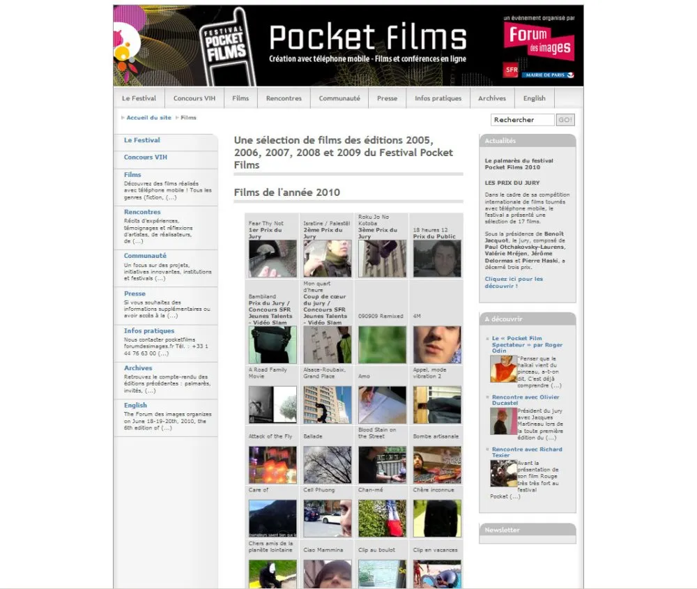 Site web www.festivalpocketfilms.fr - 2 © Benoît Labourdette 2009.