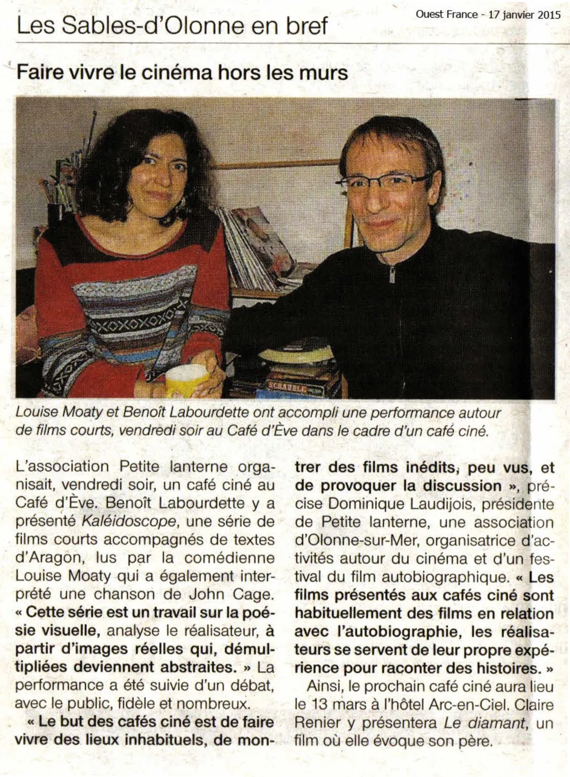 Ouest France Pays de la Loire : Faire vivre le cinéma hors les murs. © Benoît Labourdette.