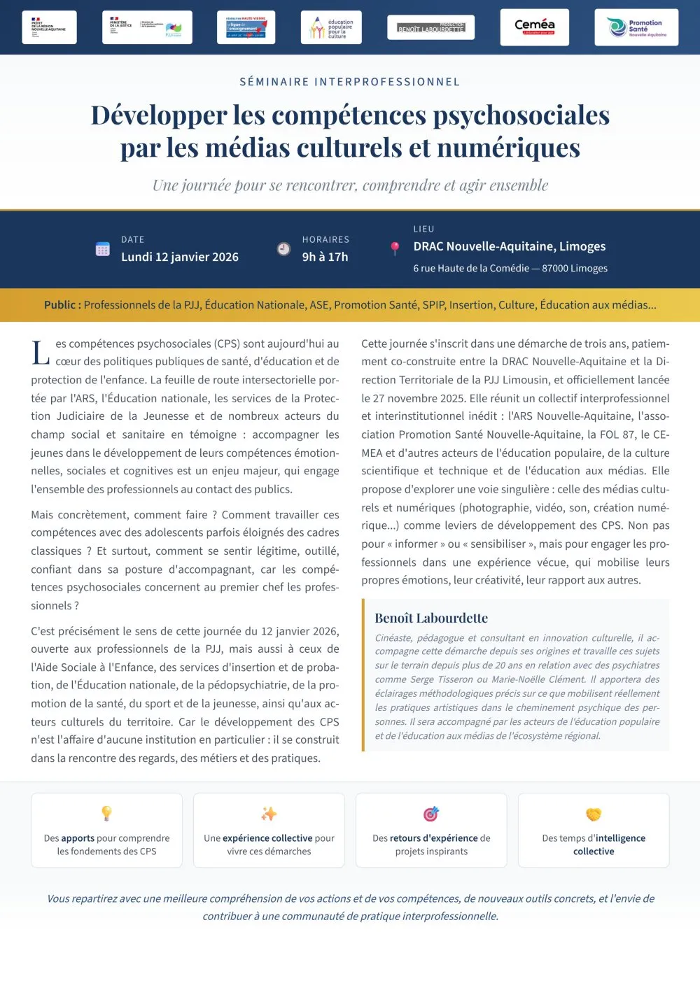 Quand trente-cinq professionnel·le·s découvrent leurs compétences psychosociales par l'expérience créative - 1 © Benoît Labourdette 2026.