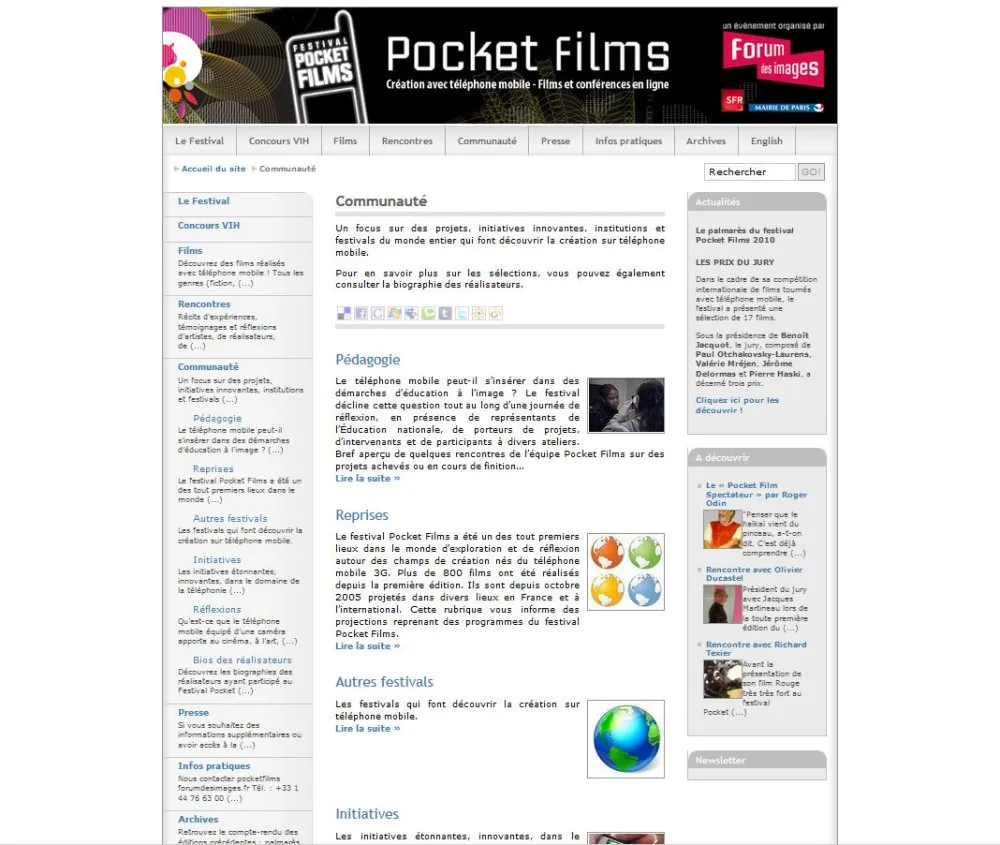 Site web www.festivalpocketfilms.fr - 3 © Benoît Labourdette 2009.