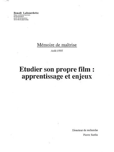 « Étudier son propre film : apprentissage et enjeux »
