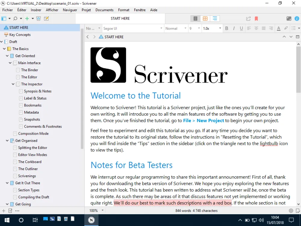 « Scrivener » pour écrire un scénario - 1 © Benoît Labourdette 2018.