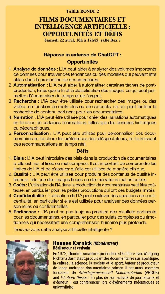 Table ronde « Film documentaire et intelligence artificielle » (Festival Golden Tree - 7<sup class="typo_exposants">e</sup> édition) - 4 © Benoît Labourdette 2023.