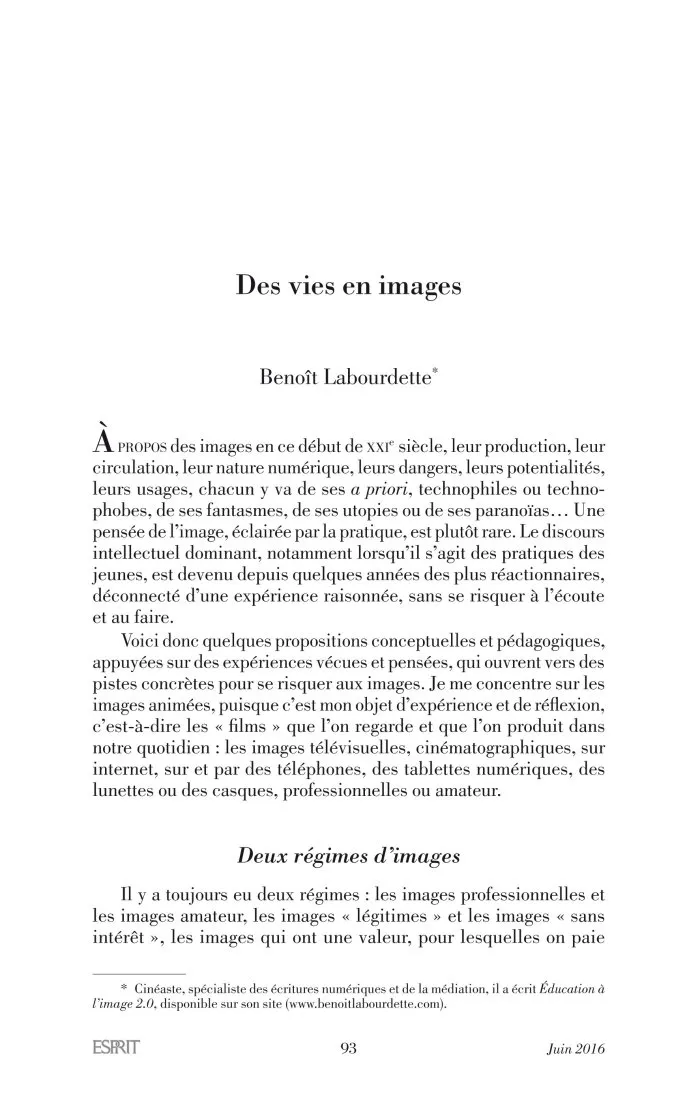 Revue Esprit : article « Des vies en images » - 1 © Benoît Labourdette 2016.