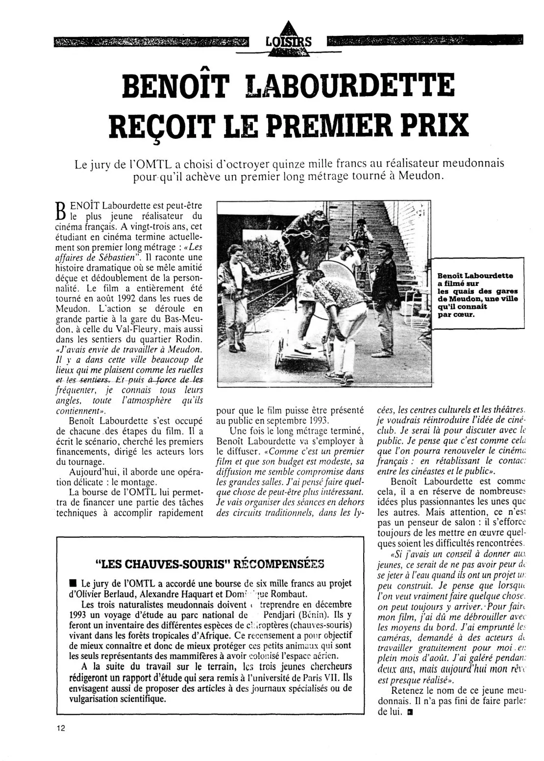 Journal de Meudon : « Benoît Labourdette reçoit le premier prix ». © Benoît Labourdette.