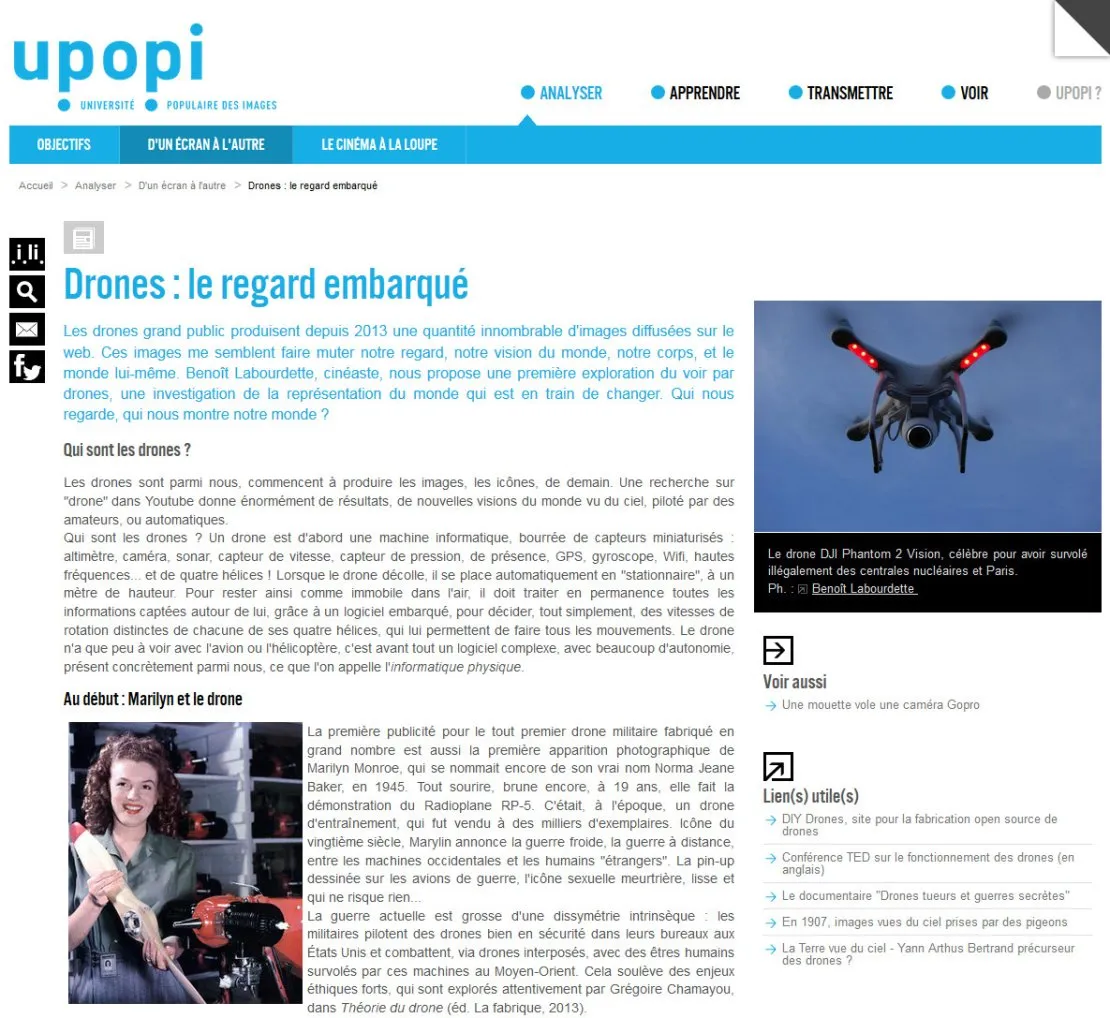 UPOPI : « Drones : le regard embarqué ». © Benoît Labourdette.