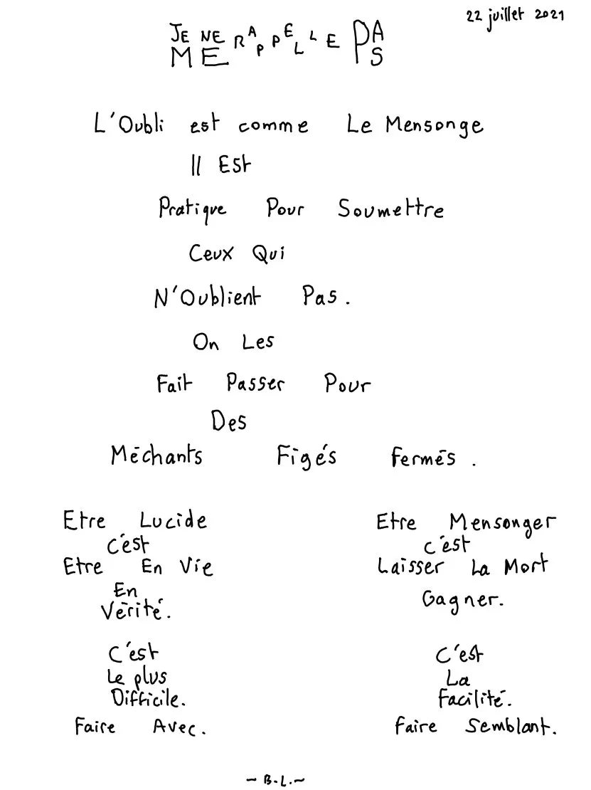 Je ne me rappelle pas. © Benoît Labourdette.