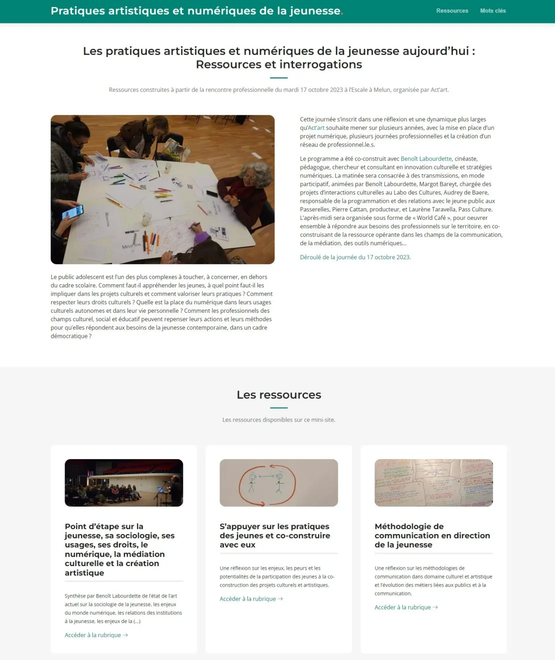 Site web : Pratiques artistiques et numériques de la jeunesse. © Benoît Labourdette.