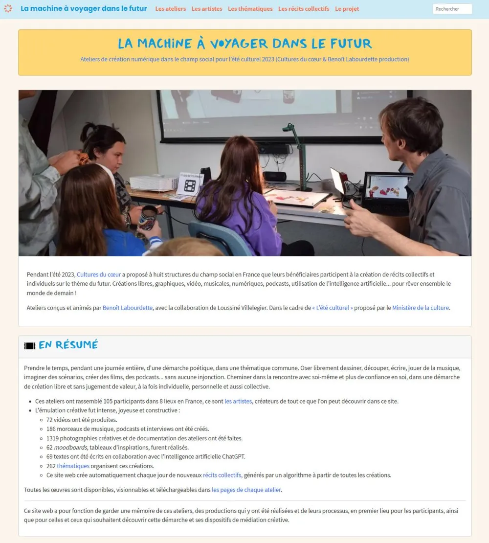 Site web « La machine à voyager dans le futur » - © Benoît Labourdette 2023.